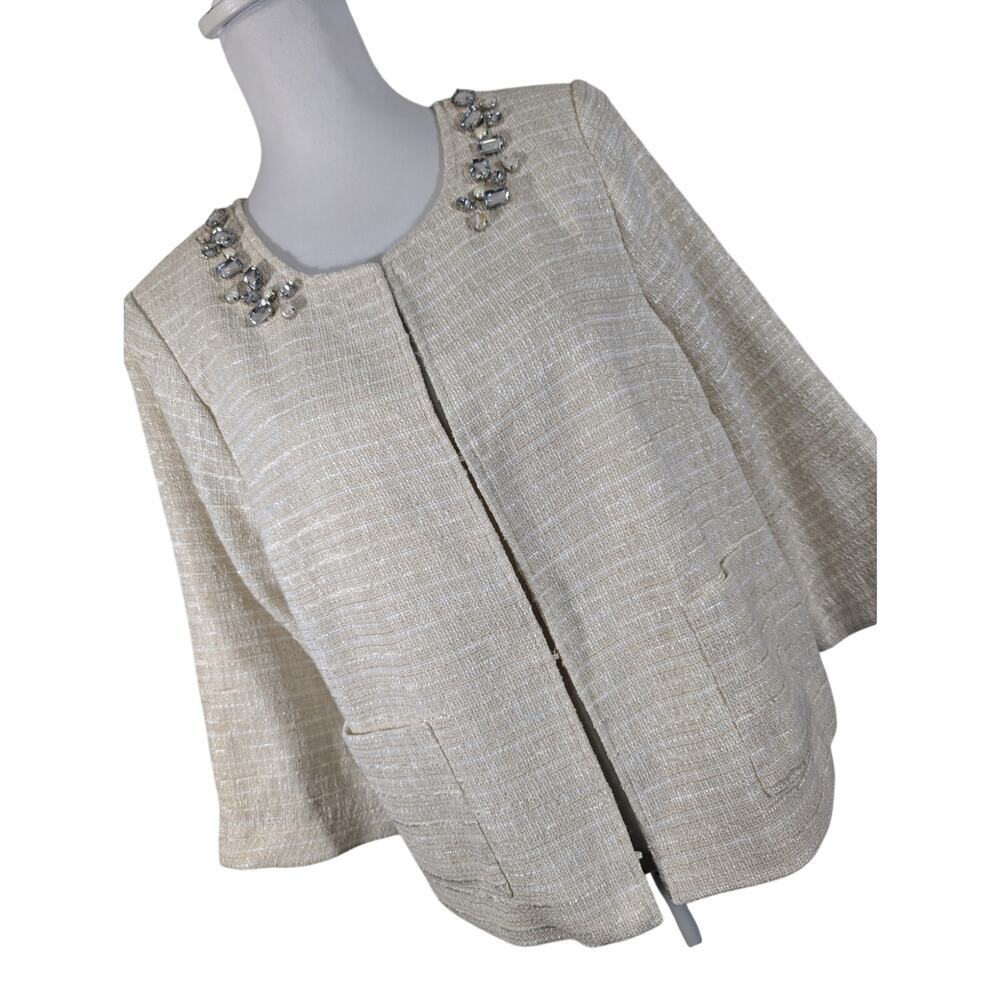 JOAN RIVERS! STUNNING BEJEWELED CREAM, WHITE, A BIT OF SILVER METALLIC BLAZER! L